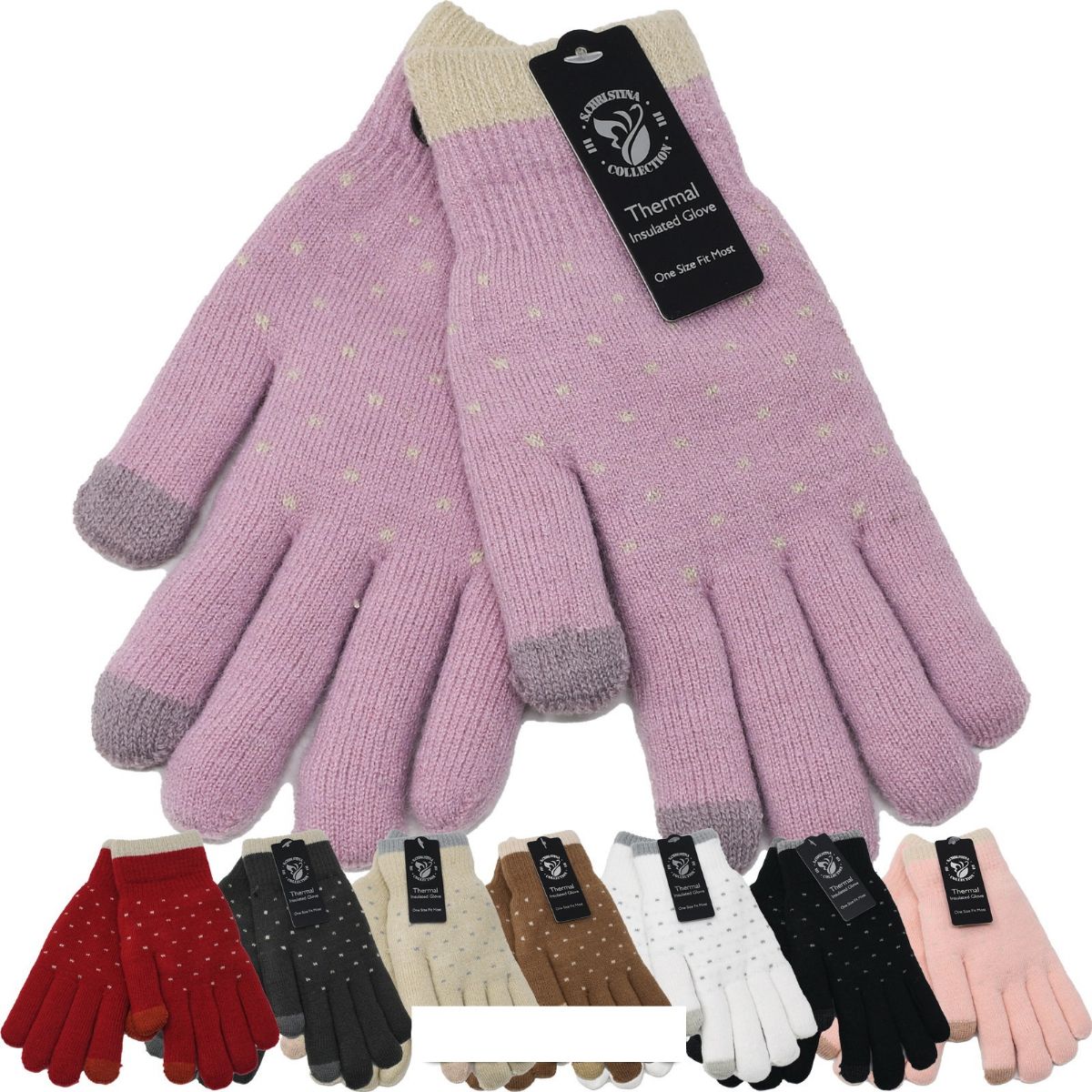 24 Pairs Men's Assorted Fuzzy Interior Gripper Winter Gloves - Fuzzy Gloves  - at 